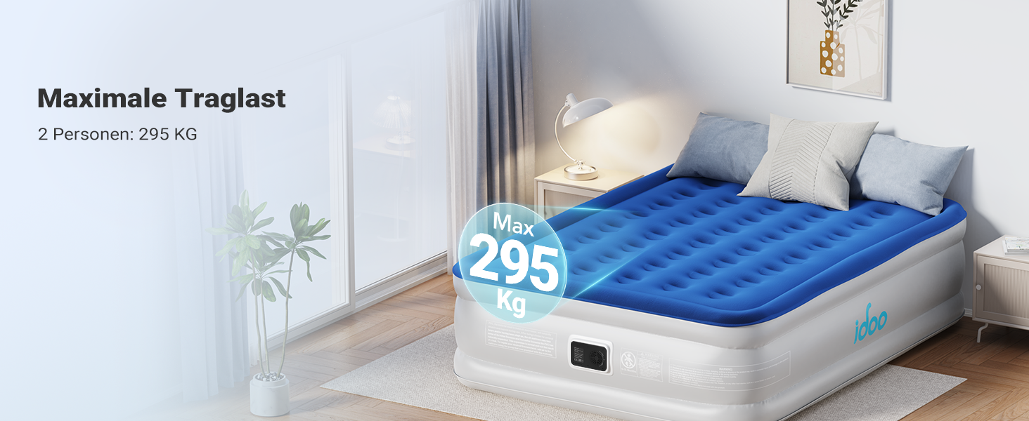 Надувне ліжко iDOO для 2 осіб з вбудованим електричним насосом, самонадувна повітряна матрац, 33 см, для кемпінгу, гостей, подорожей та дому (152x203x46 см)