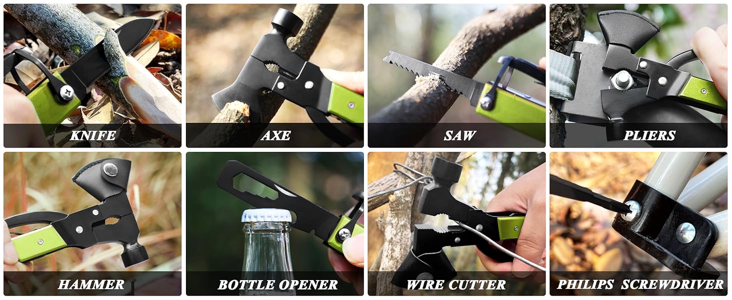 Мультитул RoverTac 14-в-1: сокира, ніж, молоток, плоскогубці, пила, відкривачка, викрутка для кемпінгу. Подарунок для чоловіків