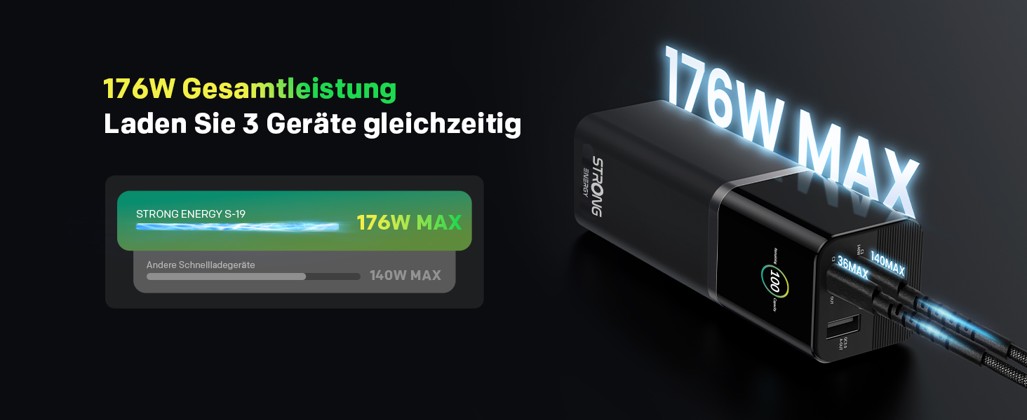 Powerbank STRONG S-19, 12000mAh, 176W, USB-C PD 3.1 + UFCS, TFT-дисплей, для iPhone, Galaxy, MacBook, iPad, для подорожей