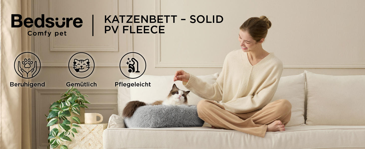 Кругле ліжко для котів та собак BEDSURE, Ø 50 см, плюшеве, кругле, темно-сіре. Підходить для котів та собак маленьких та середніх порід. Розміри: 50x50x13 см