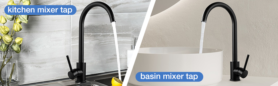 Чорний кухонний змішувач з нержавіючої сталі 304, поворотний вилив, моно-змішувач, стандарт UK, матовий чорний
