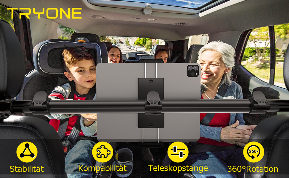 Автотримач для планшета TRYONE, універсальний, регульований, для підголівника, 4,7-12,9 дюймів, з 2 гачками, чорний, сумісний з iPad, Samsung Galaxy Tab, Switch, смартфонами