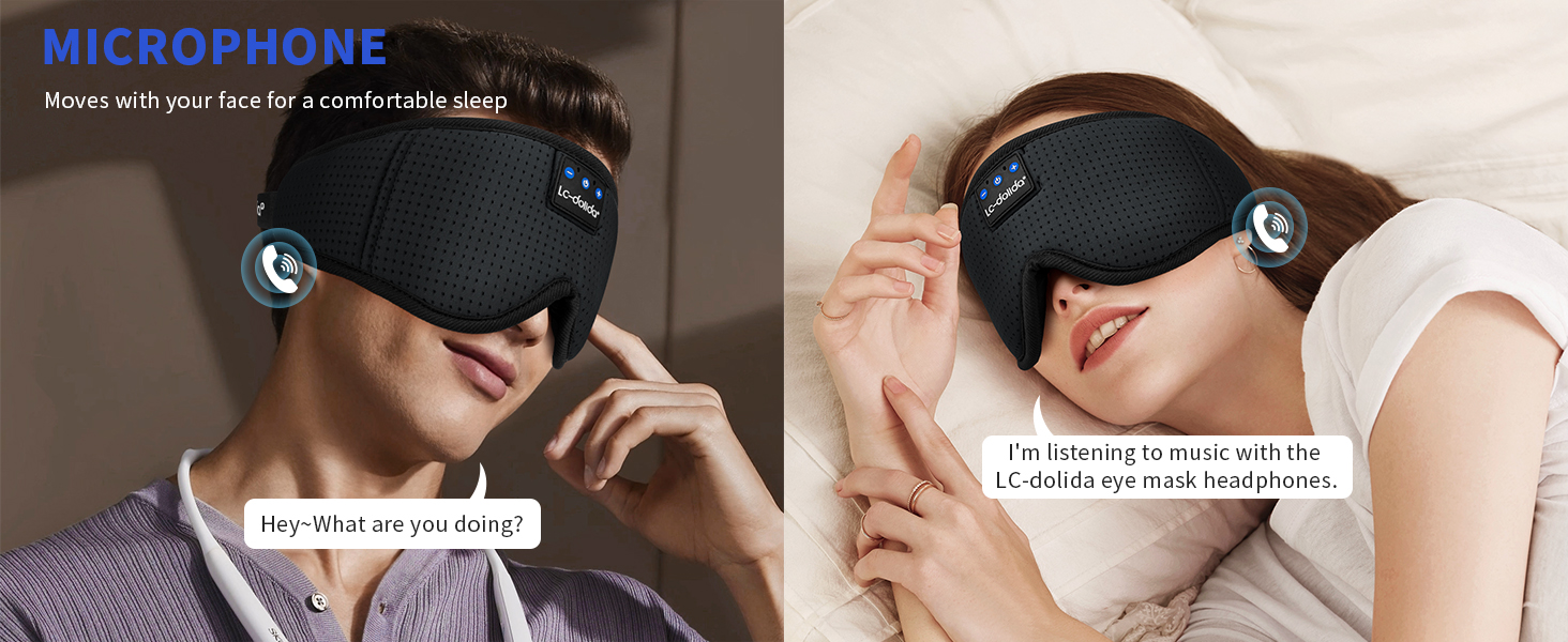 Маска для сну Dolida з Bluetooth навушниками V5.4, бавовняна, з мікрофоном, для подорожей, йоги, медитації (чорна)