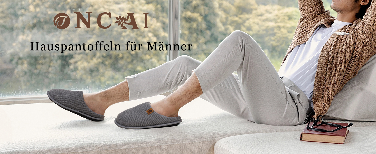 Чоловічі тапочки ONCAI з піною Memory Foam, штучним хутром, підошвою з гуми, для дому та вулиці, розмір EU 40-49, чорний