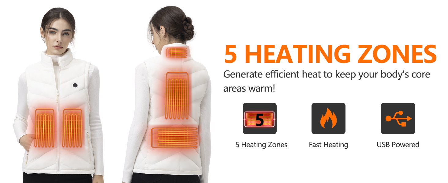 Електрична гріюча жилетка для жінок з акумулятором, легка, з USB-підключенням та кишенями, тепла, Slim Fit, для риболовлі, активного відпочинку, полювання, білого кольору, розмір M