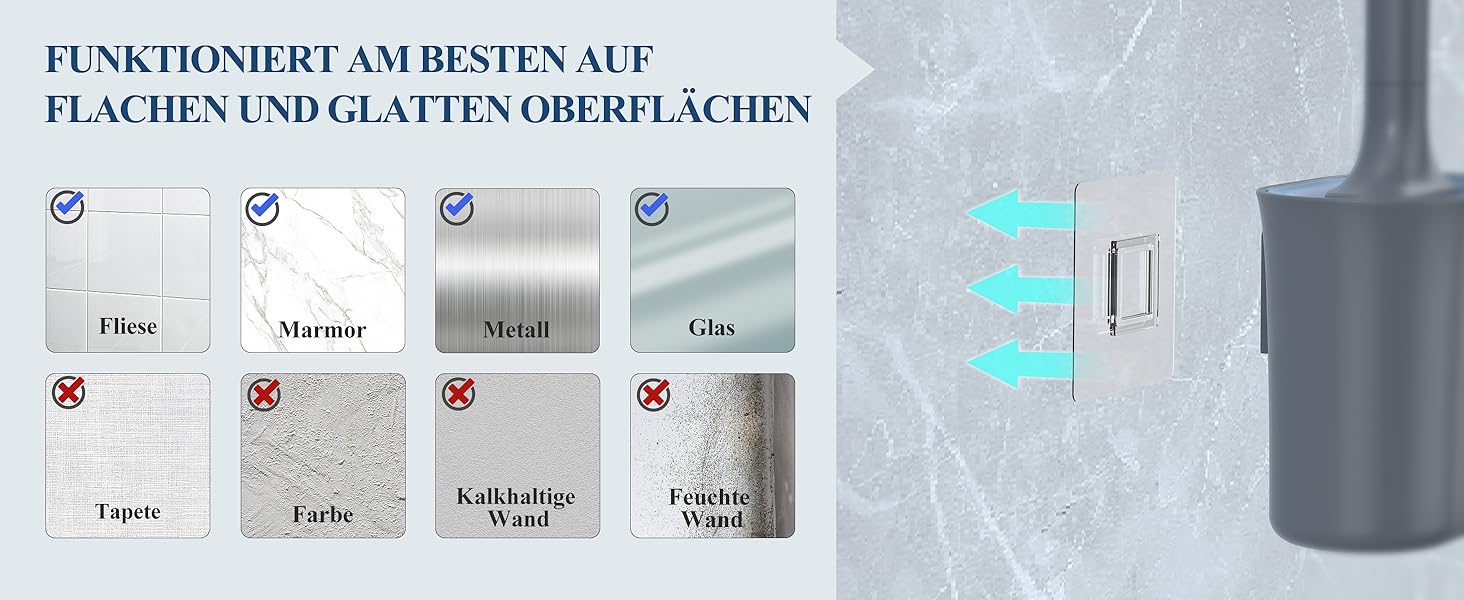 MR.SIGA Набір для туалету: щітка та тримач, кріплення на стіну без свердління, сірий