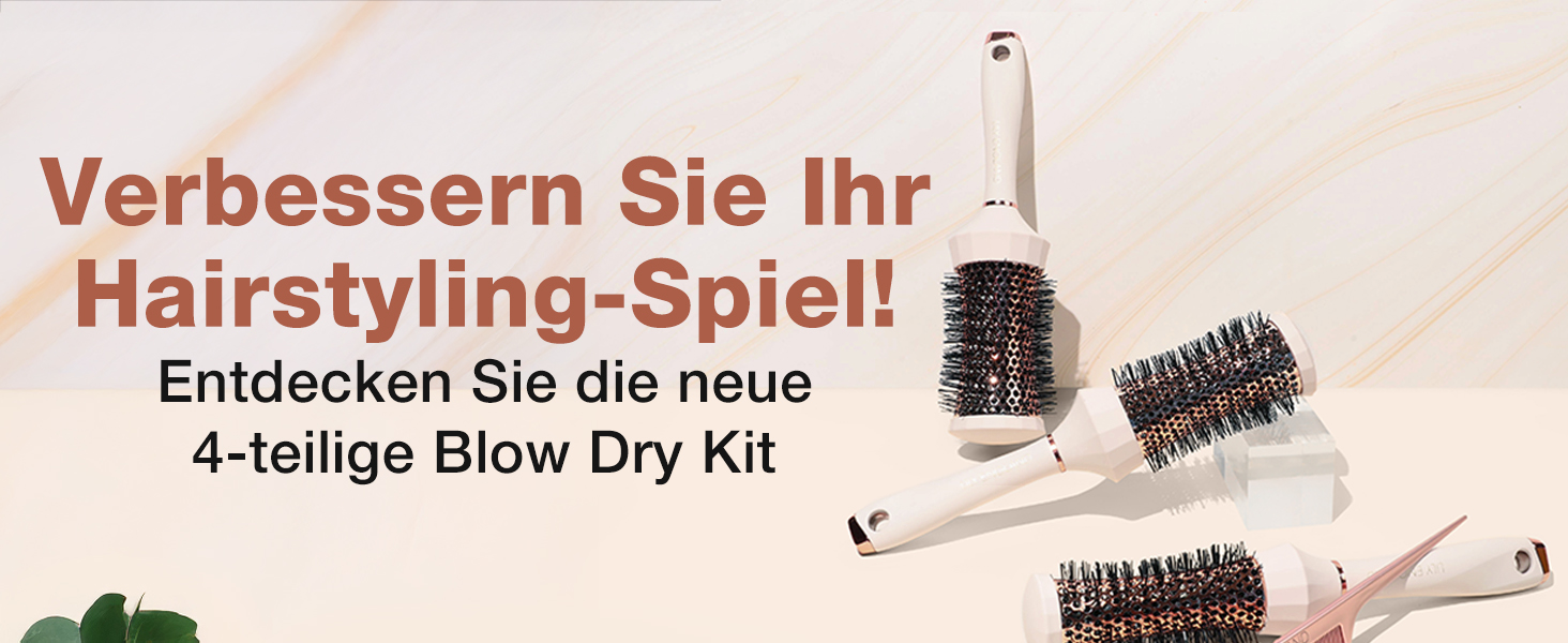 Набір гребінців Lily England Runde: 4 шт. Професійний набір для укладки волосся, 3 круглі гребінці та гребінь, подарунковий набір для жінок