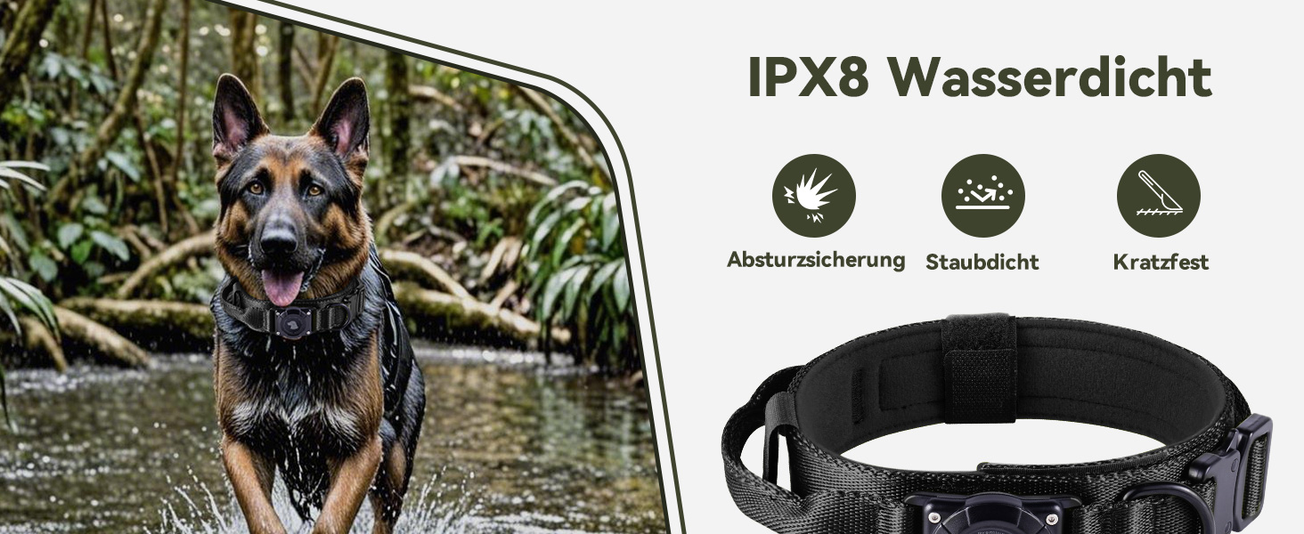 Тактичне обплетене нашийник для собак з ручкою, водонепроникний нашийник з Airtag, товстий регульований нашийник для собак з м'якою підкладкою, металева застібка для середніх та великих собак (Хакі, L(18'-23'))