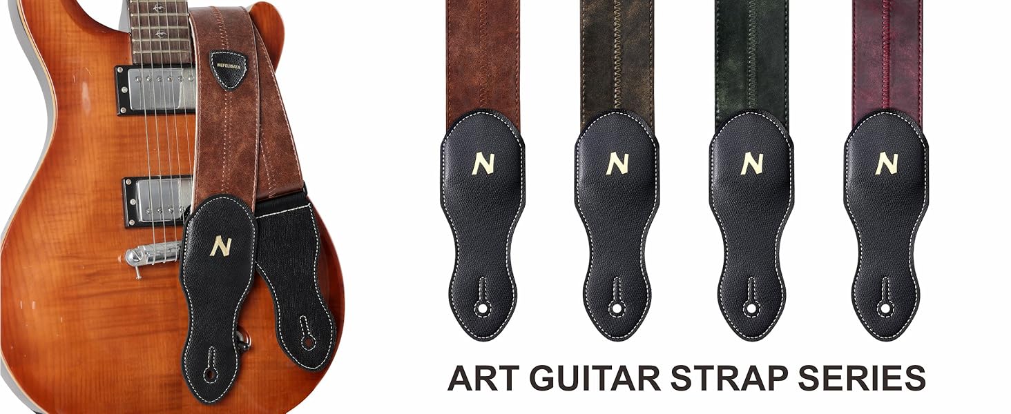 Гітарний ремінь Nefelibata з кишенею для медіатора, 2.3-дюймовий веганський шкіряний ремінь для гітари в стилі Porter, вінтажний стиль 30-х років, з медіаторами, кнопками та замками. Регульована довжина від 42 до 66 дюймів (зелений)