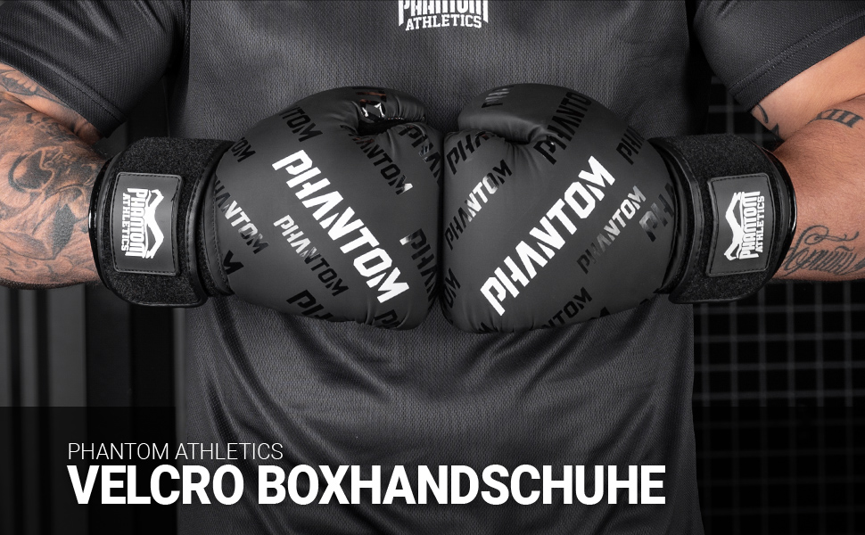 Боксерські рукавички Phantom Apex | MMA, тайський бокс | чоловічі (VELCRO, чорний, 10 Oz)