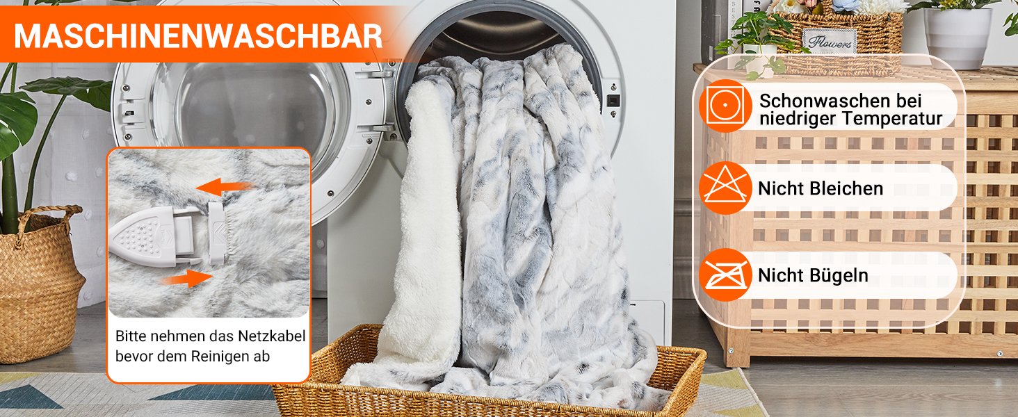 Електрична ковдра LinTimes з автовимкненням, 6 температурних режимів, таймер 10 годин, PV-велюр та Sherpa фліс, пральна, (Мраморний, 180 x 130 см)