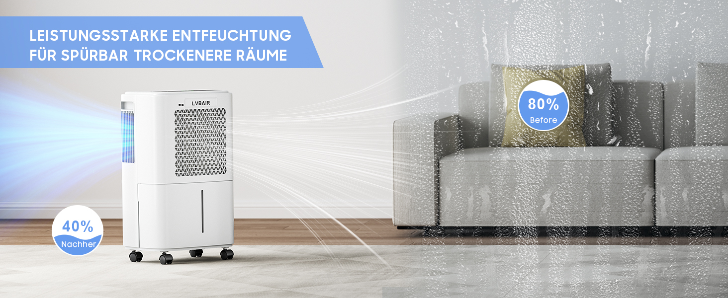 Електричний осушувач повітря 12л/день для 25м²/122м³ – потужне осушення, бак 2л, постійний дренаж, тиха робота, для спальні, підвалу, вітальні