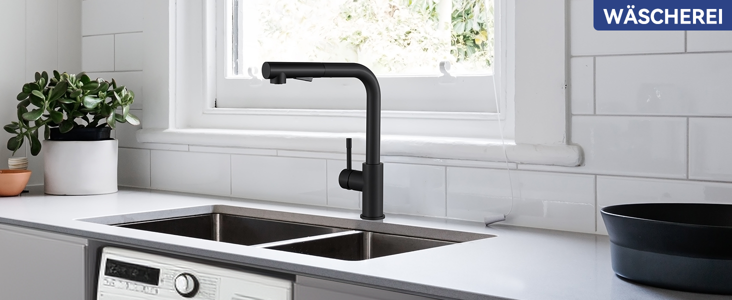 Змішувач кухонний висувний Sofetiy з душем, нержавіюча сталь, чорний, 360°