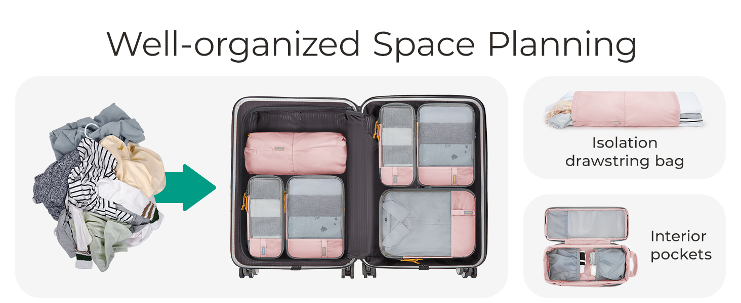 Набір органайзерів для одягу BAGSMART 6 шт. з мішком для білизни - набір кубиків для подорожей, рюкзака, валізи