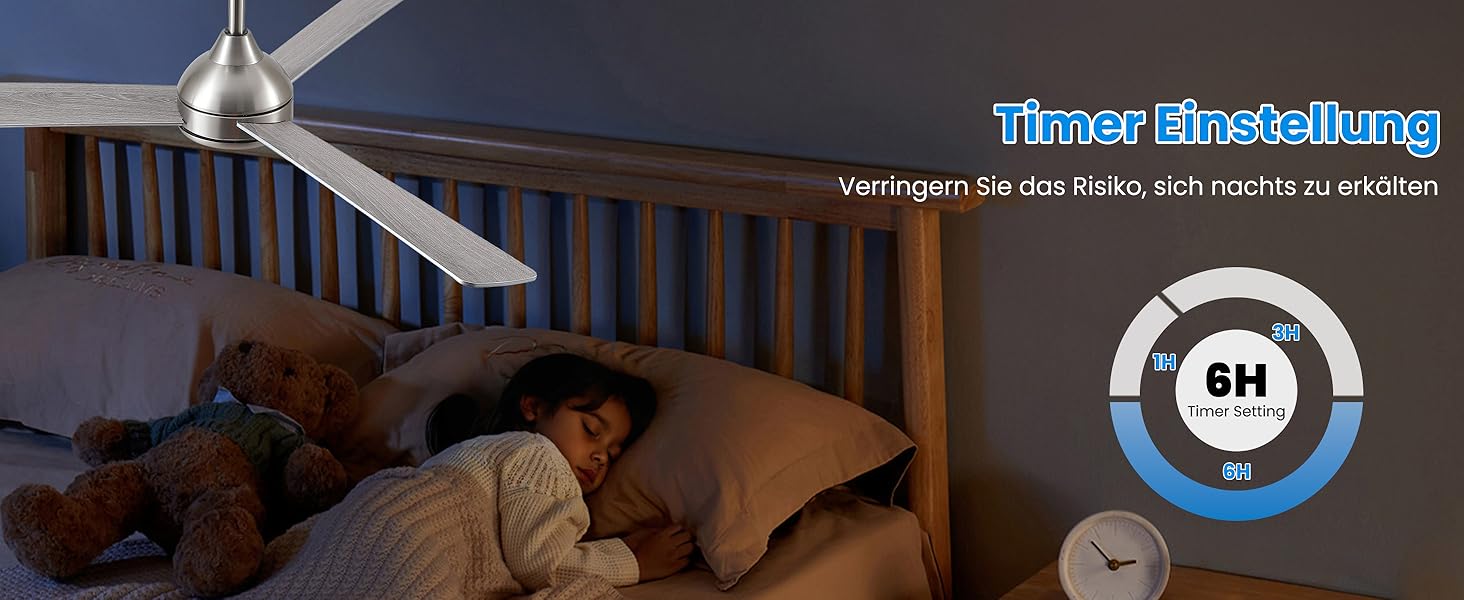 Стеляний вентилятор CJOY з підсвічуванням, 107 см, з пультом керування, тихий, DC, реверсивний, пам'ять 3CCT, диммування, 6 швидкостей, таймер для спальні (132 см - срібний)