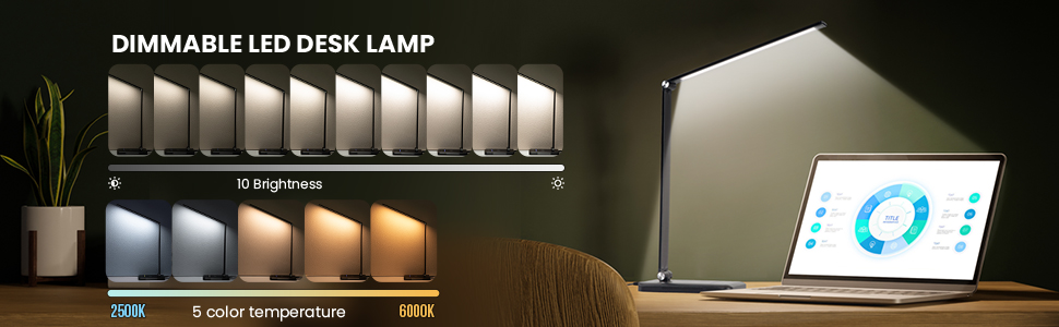 Лампа настільна LED BIENSER, 560LM, 5 кольорів, 10 рівнів яскравості, нічник, USB, пам'ять, таймер 30хв, 6000K, 10W