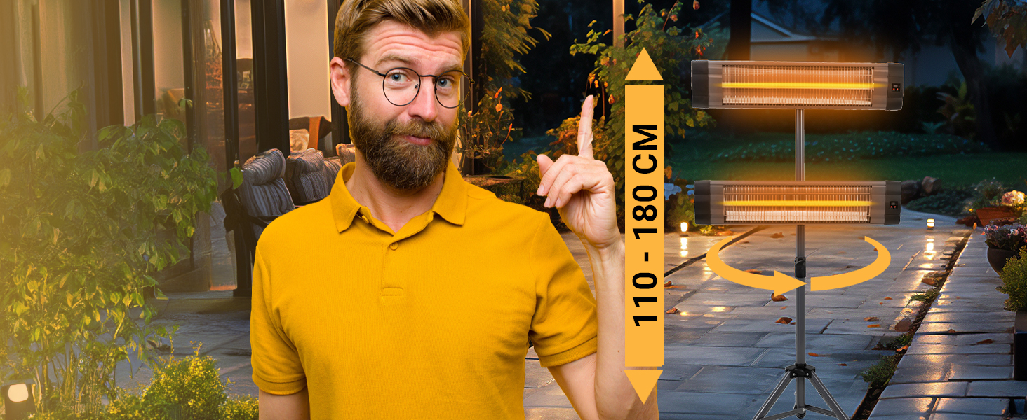 Інфрачервовий обігрівач Heidenfeld IH100 | 3 роки гарантії, 2500 Вт, з пульт, штатив, захисний чохол, для тераси, інфрачервоний, обігрівач для тераси