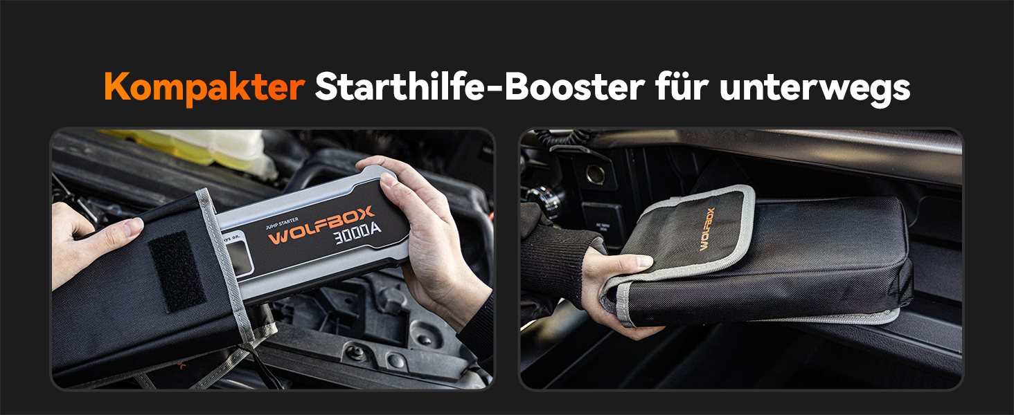 Powerbank WOLFBOX для запуску авто: 12V, 3000A, LED-ліхтар, для SUV, LKW, мотоциклів