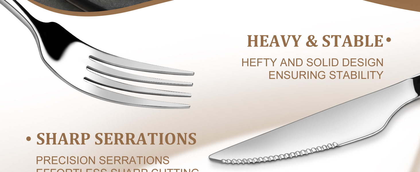 Набір столових приборів TAN REN, чорний, 48 предметів (8 осіб), з ножем для стейка, нержавіюча сталь