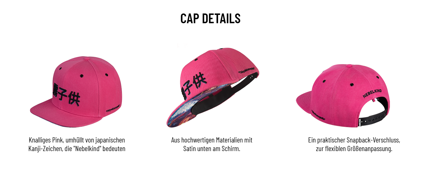 Кепка Snapback Nebelkind Cyberpunk: стильна кепка unisex для чоловіків та жінок, прямий козирок, рожевий колір, регульований розмір (OneSize)