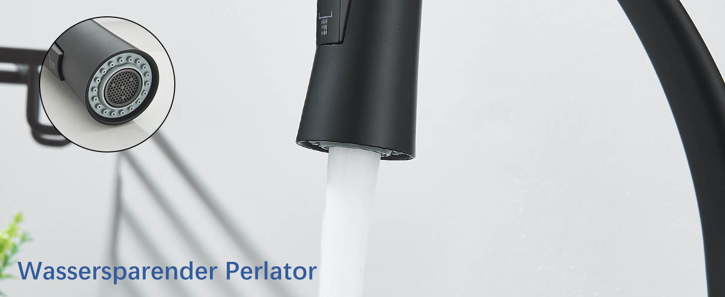 Кухонний змішувач з двома виливами, поворотний 360°, з висувною лійкою, з спіральною пружиною, для мийки, чорний, з матовою обробкою