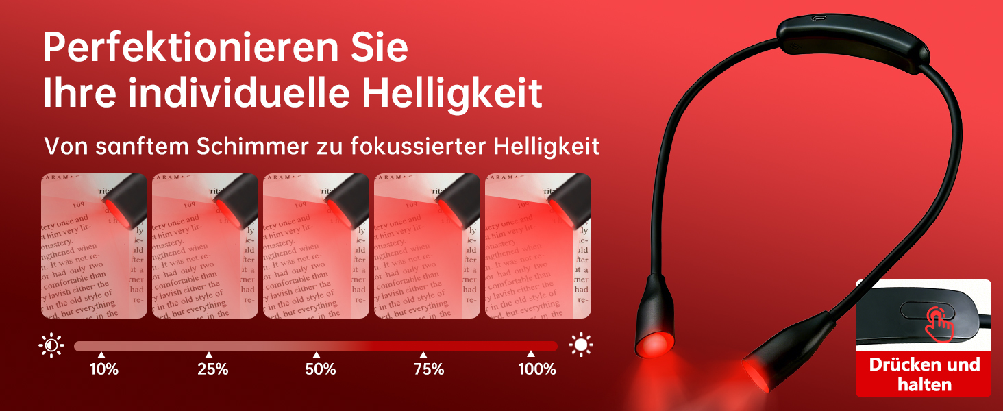 Світлодіодна лампа для читання з кліпсою 670 нм, з функцією пам'яті, димуванням та USB-зарядкою. Безсиній, портативний світильник для читання в ліжку, нашийний ліхтар