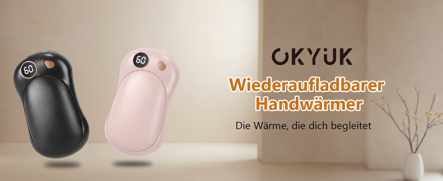 OKYUK Електричні грілки для рук 2 шт. з магнітним кріпленням, 5000 мАг, Powerbank, 3 режими, для кемпінгу та подарунків, чорний