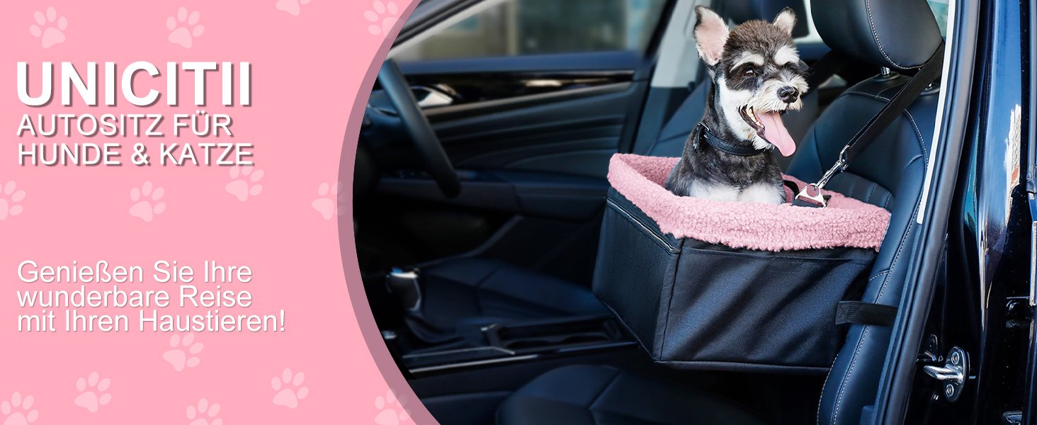 Автокрісло для собак UNICITII: безпечне та зручне місце для маленьких собак (до 20 кг), чорно-рожеве
