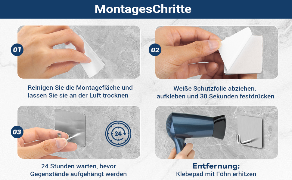 Набір гачків для рушників без свердління 6 шт. з нержавіючої сталі для ванної кімнати та кухні, самоклеючі, до 10 кг, вологостійкі, срібні