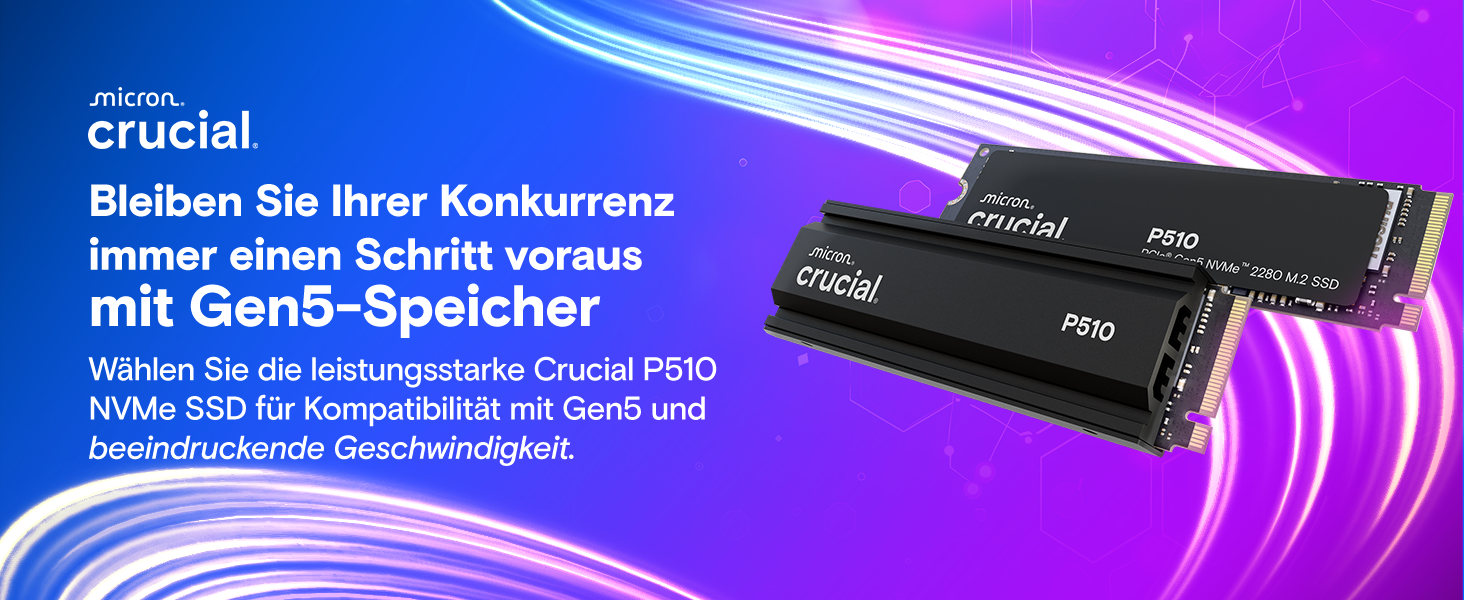 SSD Crucial P510 1TB M.2 NVMe PCIe 5.0 Gen5 з радіатором, 11000 МБ/с читання, 9500 МБ/с запис, для ПК та PS5, TLC NAND, внутрішній накопичувач