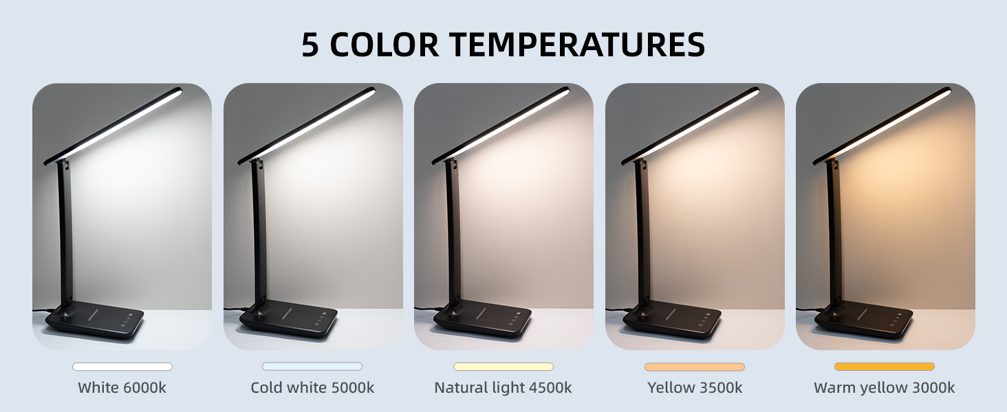 LED лампа настільна диммерна з USB, 5 кольорів та 5 рівнів яскравості, торчкова панель для читання, дитяча, для спальні, офісу, чорна