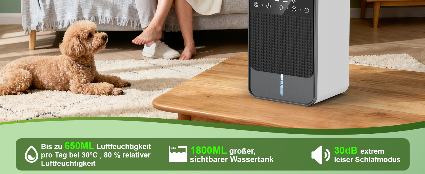 Електричний осушувач повітря автоматичний 1800 мл з функцією відтавання, таймером та LED-дисплеєм для спальні, ванної кімнати та шафи (650 мл/24 год)