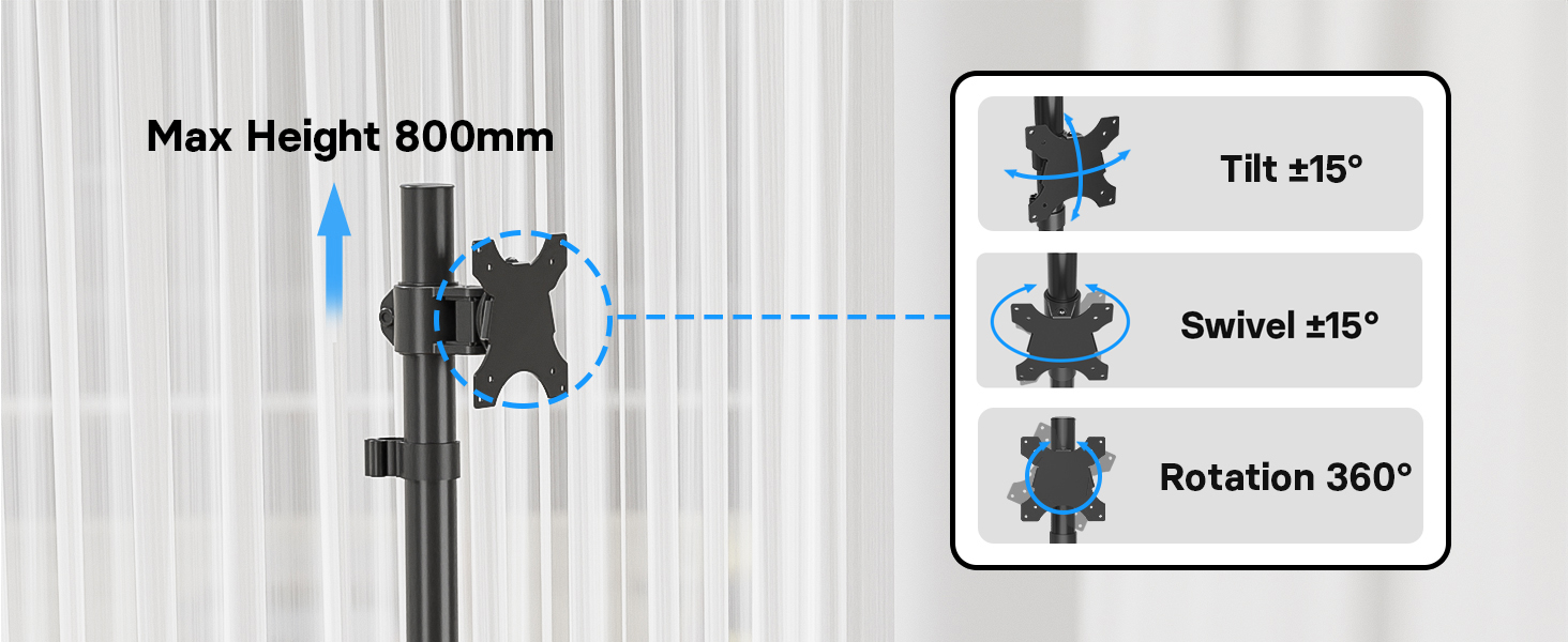 Тримач для моніторів Bontec на 3 монітори, регульована висота, 360° оберт, для моніторів 27-32 дюймів, 30 кг на кріплення, 2 способи встановлення, для офісу та геймінгу, VESA 75x75mm/100x100mm