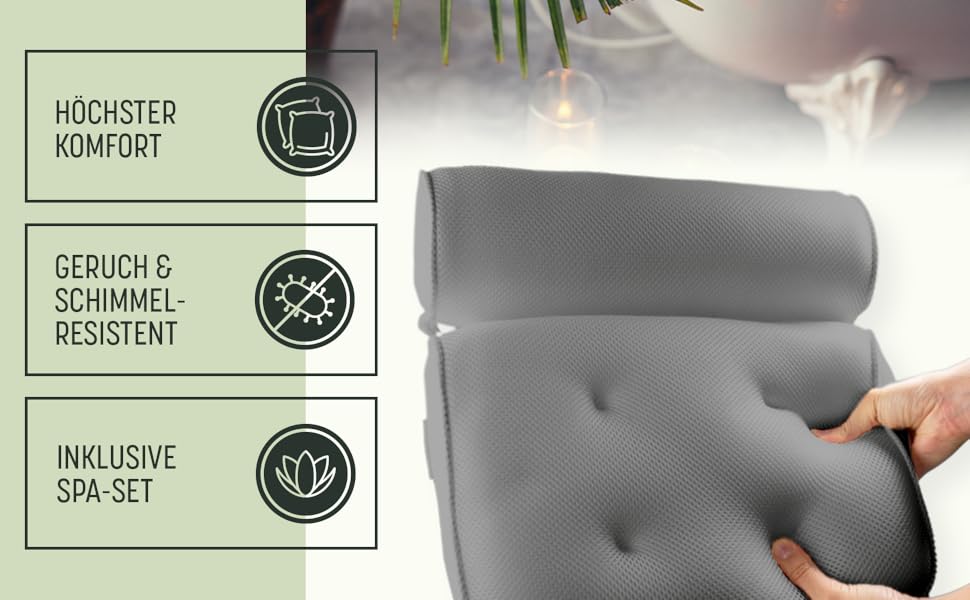 Подушка для ванни SilverRack MEDIUM-WEICH сіра 3D, ергономічна, з присосками, аксесуар для ванни