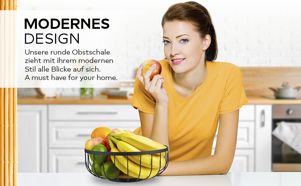 HIKITCHEN® Фруктова корзина - металева та бамбукова миска для кухні та дому
