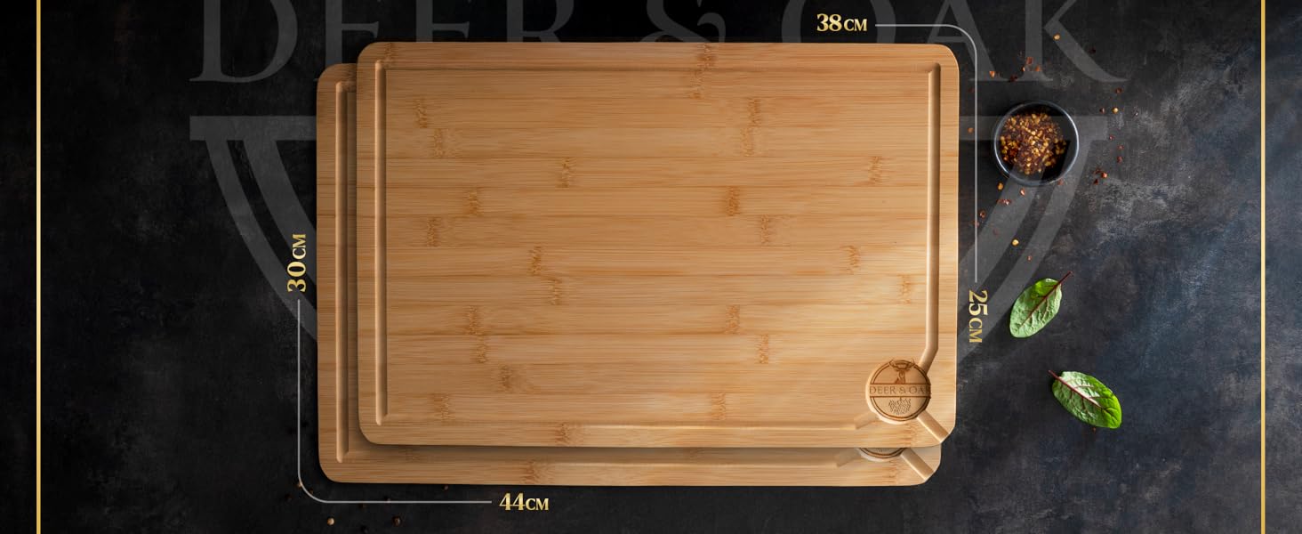 Роздільна дошка Deer & Oak з бамбука – XL (38x25x2 см), олійна, водонепроникна, для м'яса, овочів та хліба
