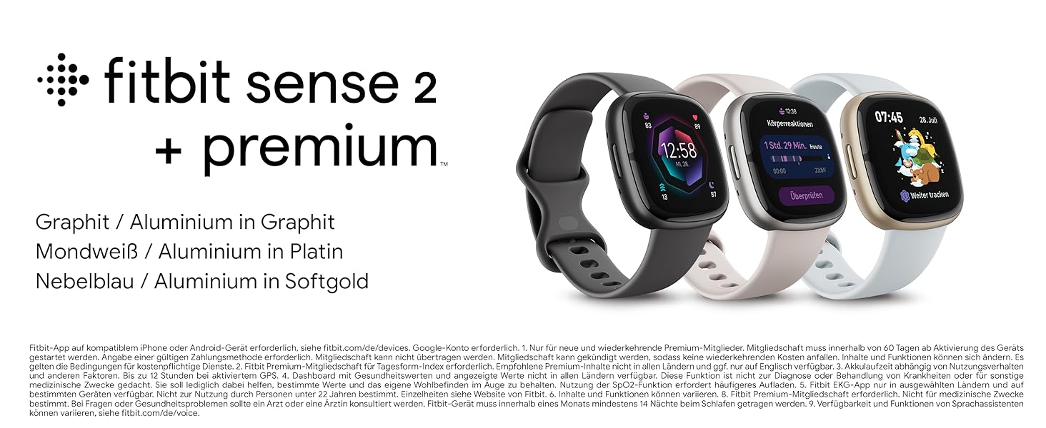 Розумний годинник Fitbit Sense 2 – фітнес-трекер з GPS, EKG та аналізом сну – сумісний з Android/iOS – колір Nebelblau (туманно-блакитний)