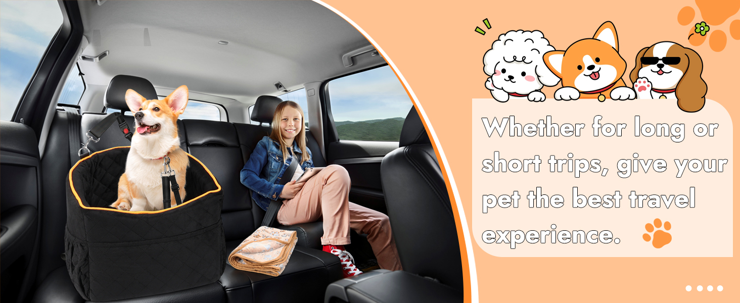 Memory Foam Dog Car Seat for Small Dogs (Under 11kg) - Elevated Design with Storage Pockets