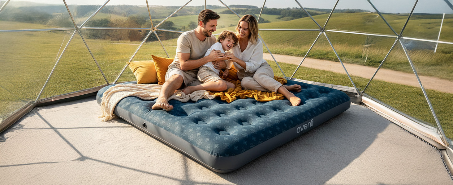 Надувний матрац для кемпінгу AVENLI з 2 подушками та насосом для 2 осіб (203x152x22 см) - зручне ліжко для відпочинку та подорожей