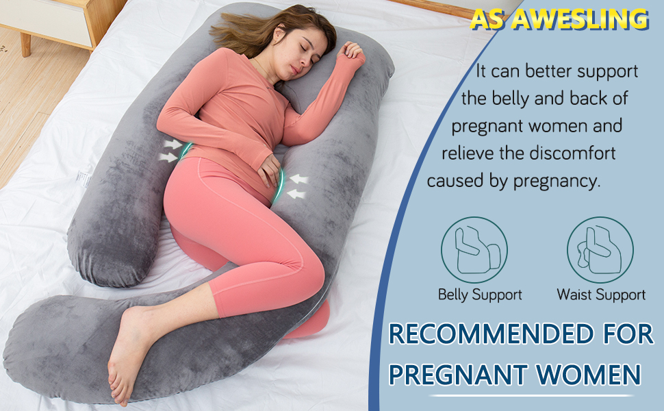 Подушка для вагітних AS AWESLING U-подібної форми, повного тіла, для годування, підтримки, знімний чохол (зелений, з піною з пам'яті)