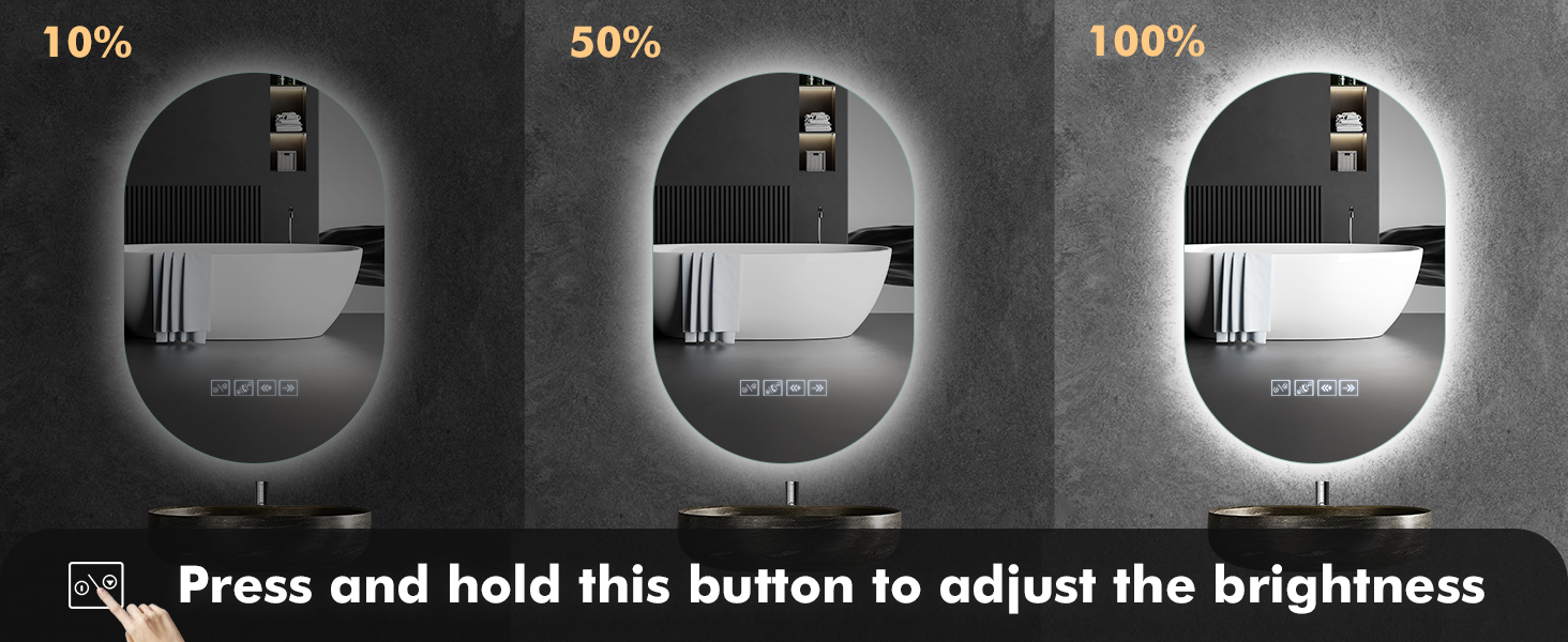 Дзеркало для ванної кімнати з підсвічуванням LED, 60 см, протитуманна функція, Bluetooth, сенсорний вимикач, регулювання яскравості, 3000K/4000K/6500K, HD-загартоване скло, 500x750 мм (овальне)