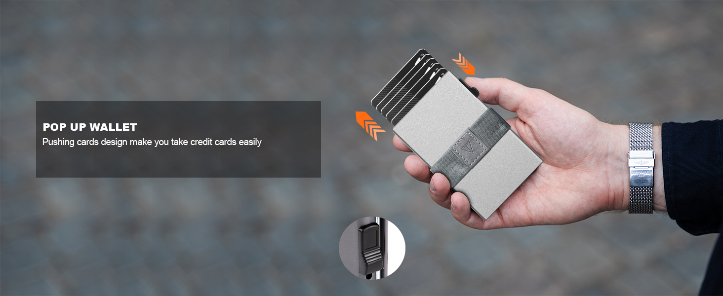 Чоловічий гаманець TOYFID з кишенькою для AirTag, 12 відділень для карток, відділення для грошей, RFID захист, з кнопкою виштовхування карт, алюміній, сріблястий