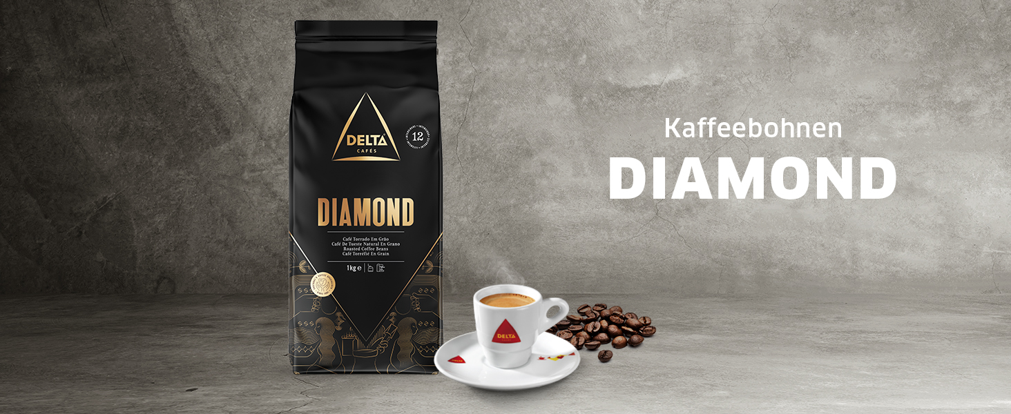 Кава в зернах Delta Cafés Diamond, інтенсивність 12, суміш арабіки з нотками меду та стиглих фруктів, 2 кг (2 пакети по 1 кг)