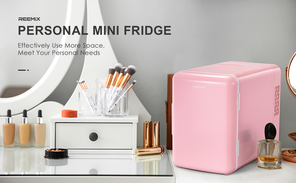 Портативний міні-холодильник 6л/9 банок: охолодження та підігрів для косметики, напоїв, їжі. Рожевий