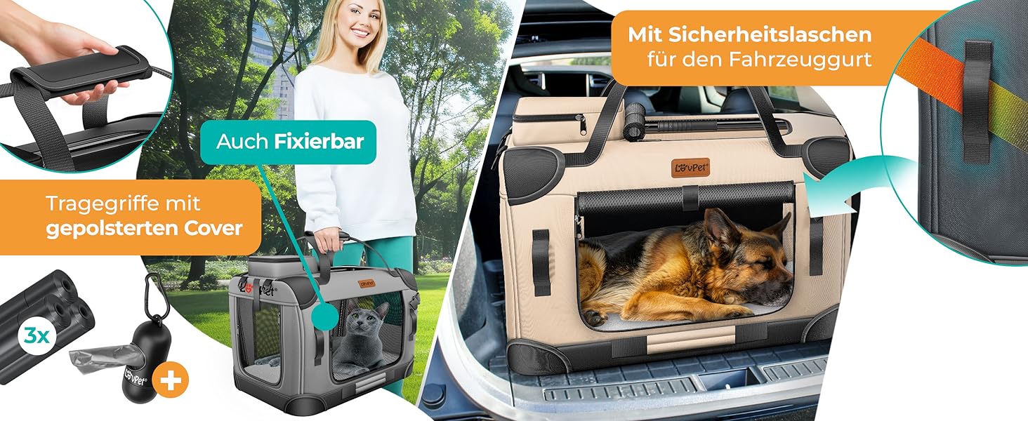 Транспортна переноска для собак та котів M 60x42x44см | Переноска для тварин, складана | З мискою та плечовим ременем | Для котів та собак, антрацит