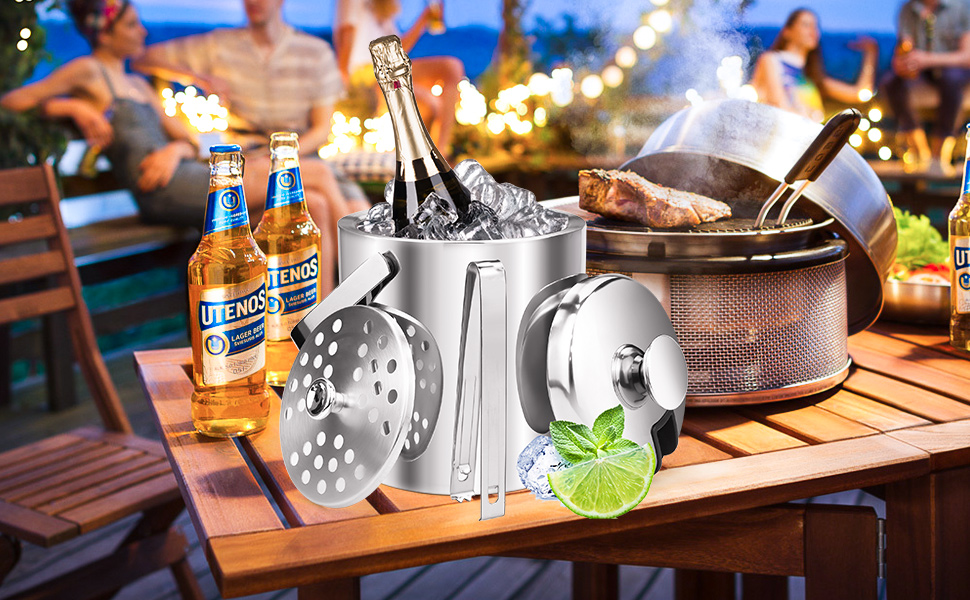 Нержавійна ваза для льоду з кришкою та лопаткою, 3.2L - Ідеально для напоїв та фруктів