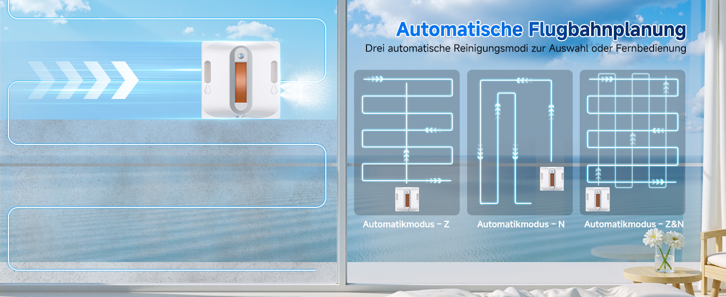 Робот для миття вікон Fensterputzroboter 6500 Pa: з розпилювачем, плануванням маршруту, резервуаром 80 мл, 8 рівнями безпеки та датчиком краю, для внутрішніх та зовнішніх вікон