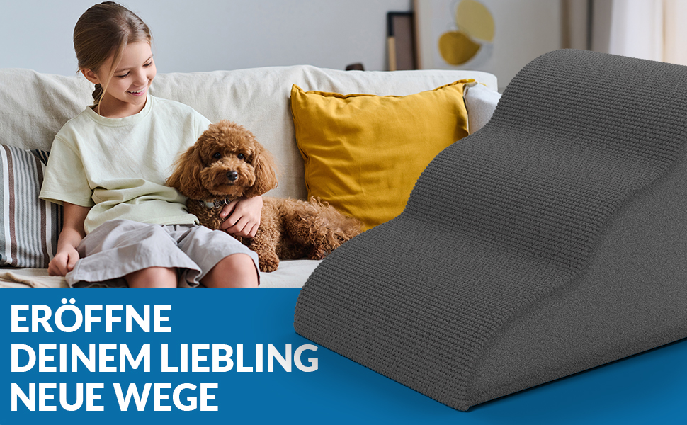 Сходинка для собак Nuraya: 3 сходинки, 40 см, з антиковзким покриттям. Підходить для маленьких собак та котів. Зручна та миється.