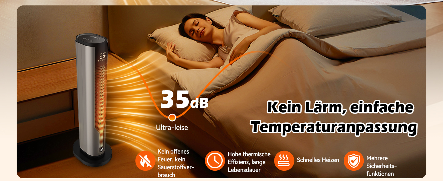 Електричний обігрівач 1500W з PTC керамічним нагрівачем, тихий 34 dB, термостат, таймер 12 год, захист від перегріву та перекидання. Ідеальний для спальні, з пультом дистанційного керування (сірий)