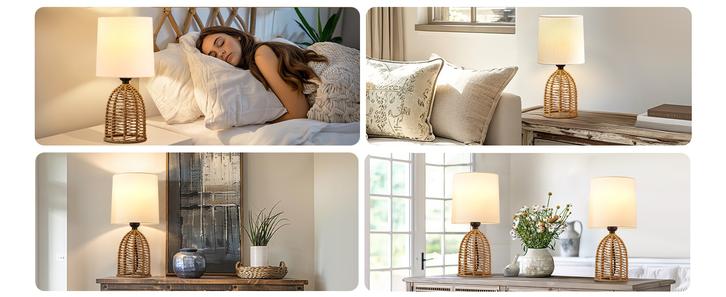 Настільна лампа GyroVu з ротангу, 2 шт. в наборі, Boho стиль, цоколь E27, для спальні, вітальні, читання